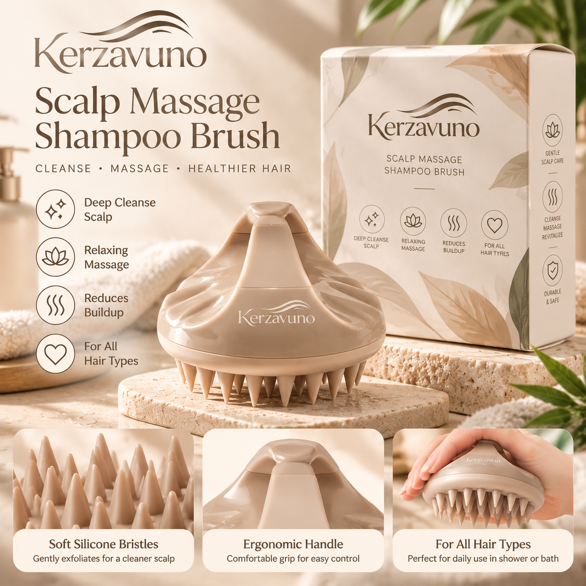 Kerzavuno® RootEase Silicone Scalp Cleansing Brush