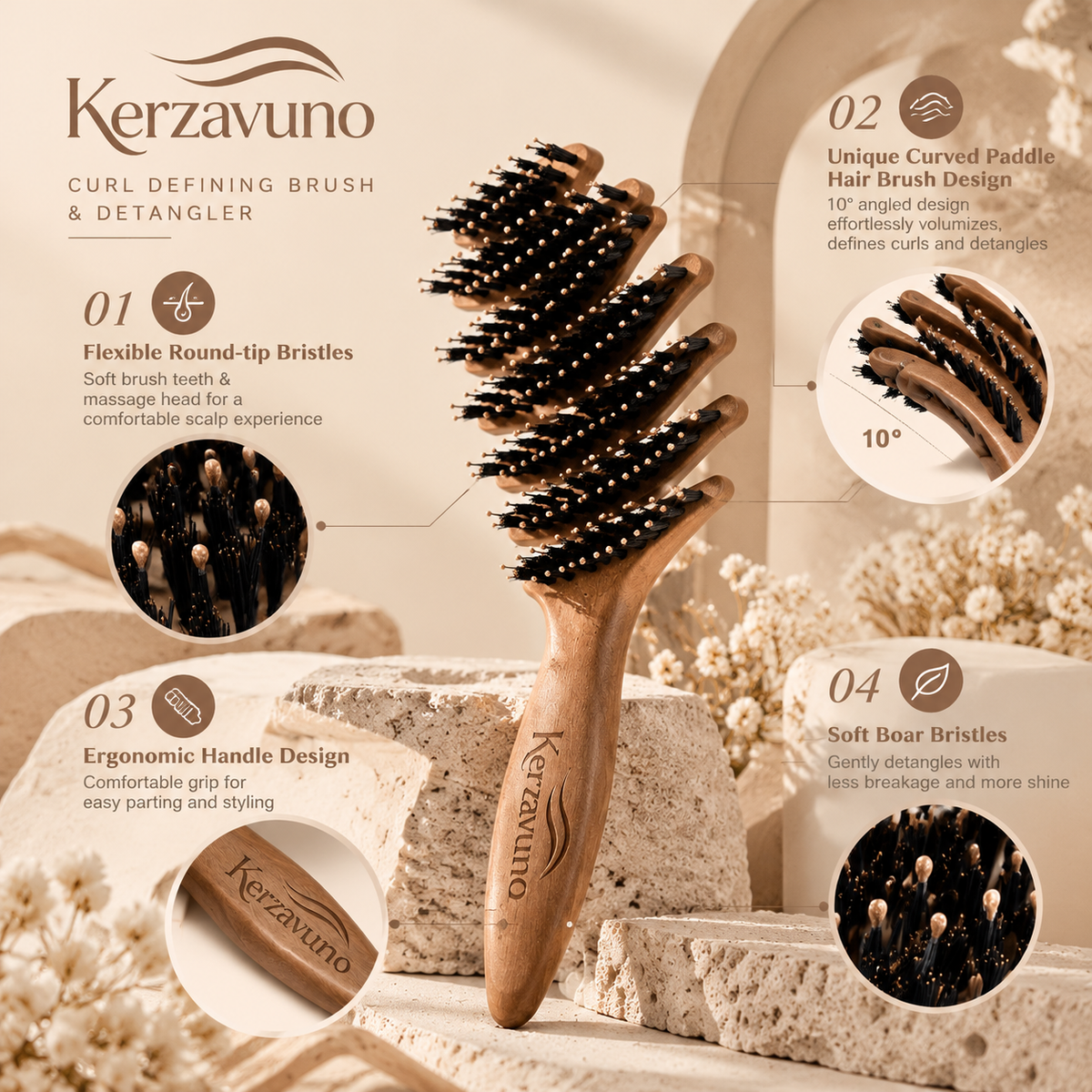 Kerzavuno® SilkBalance Hybrid Hair Brush