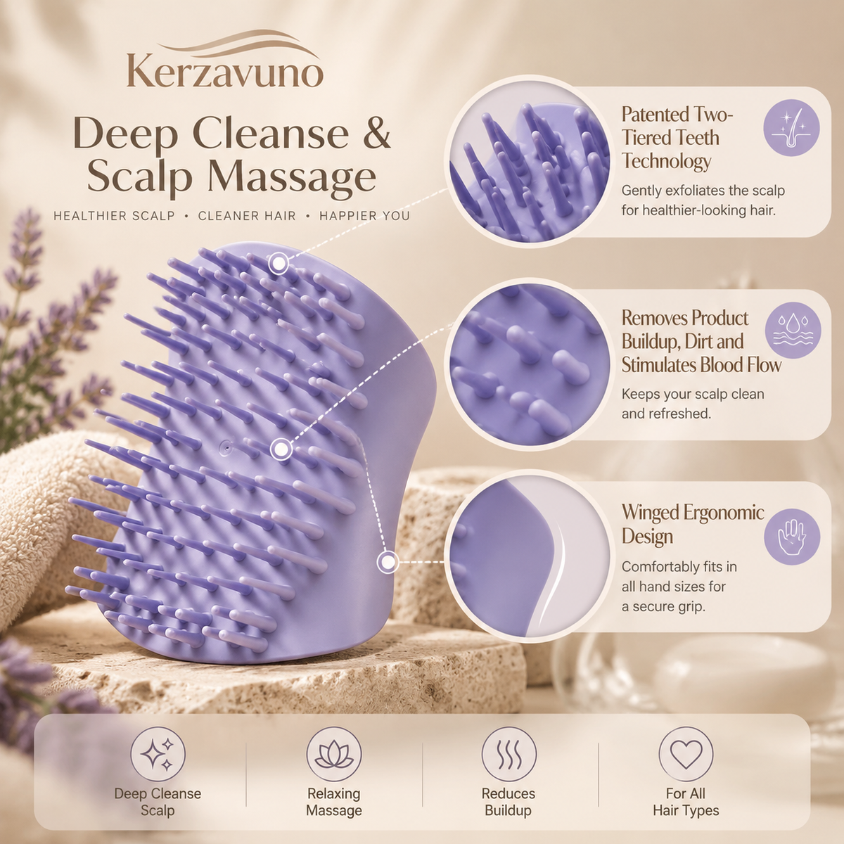 Kerzavuno® ScalpRenew Detox Massage Brush