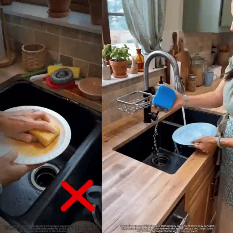 Free Shipping Today Only🔥Never-Slimy Faucet Drain Caddy: 10-Second Clamp-On Sponge & Washcloth Organizer