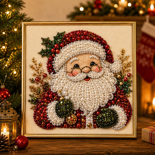 5D Christmas Pearl Diamond Painting Santa Claus in Luxury Frame