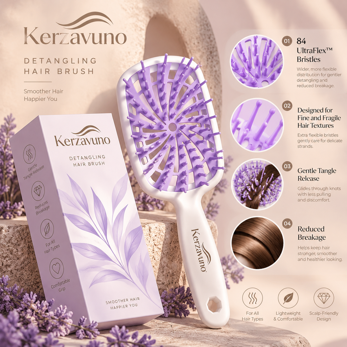 Kerzavuno® FeatherSoft Fine Hair Care Brush