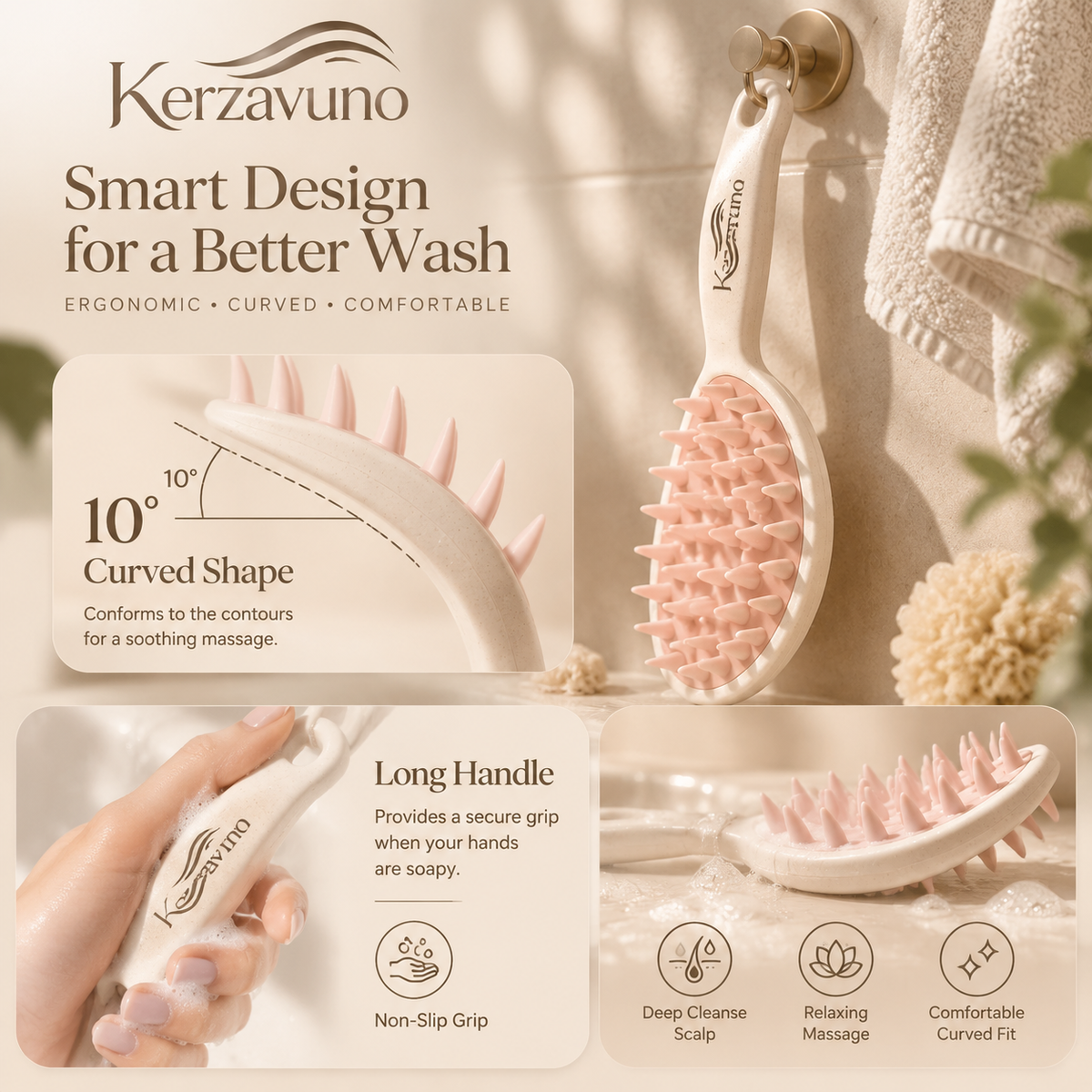Kerzavuno® ScalpEase Shampoo Massage Brush