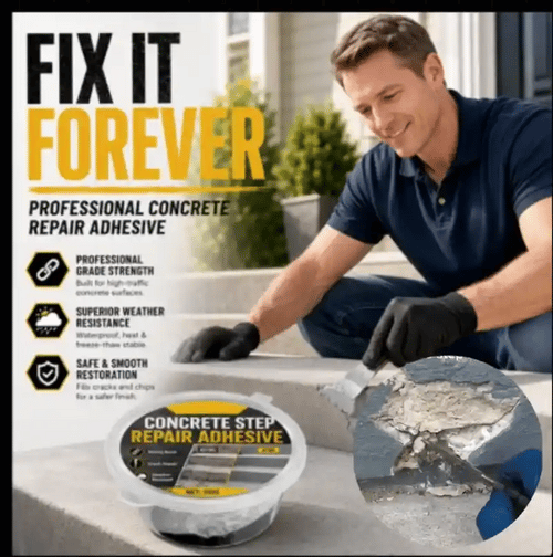🥳2026 HOT SALE🥳💞50K+ SOLD!🔧🏠 50% OFF! Concrete Step Repair Adhesive – Permanently bonds cracked stairs & walkways. Weatherproof – resists heat, ice & rain. Walk safely again! 🛡️✨
