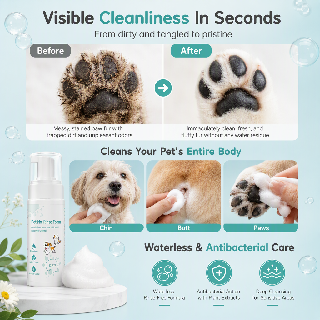 Waterless Botanical Pet Cleaning Mousse for Paws Chin and Underparts